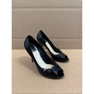Dior‎ Bow Cannage Quilted Lambskin Open Toe Pumps Black Womens Size 39.5 EU